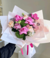 Pembe Sarı Gül ve Lisyantus Buketi